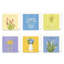 Monolike PAPER THINGS L, Olivia's Flowers 6P A SET - Greeting card, Folding card, Cards Assortment, Birthday, Thinking of You, 6 cards + 6envelopes, 135x135mm