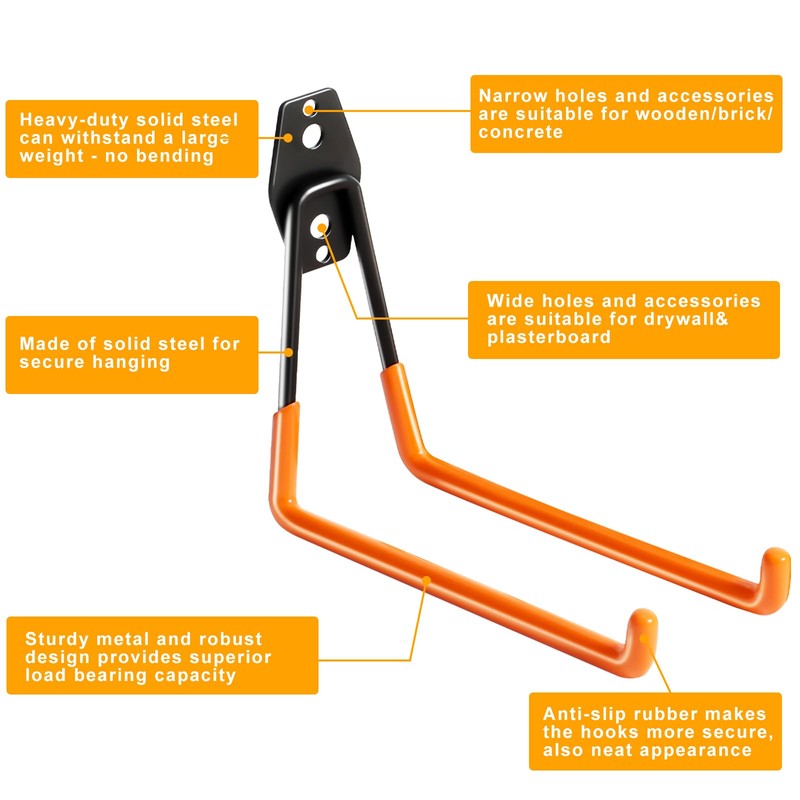 KURUI Heavy Duty Garage Hooks for Hanging, 2 Pack Metal