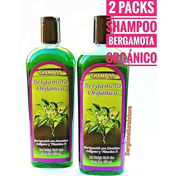 2 Packs BERGAMOT ORGANIC SHAMPOO Collagen + Keratina + Vitamin E Stop Hair Loss