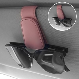 Anwlki Glasses Holder for Car Sun Visor 2 Packs Magnetic Leather Sunglasses Holder Car Glasses Holder Ticket Card Clip (Pink)