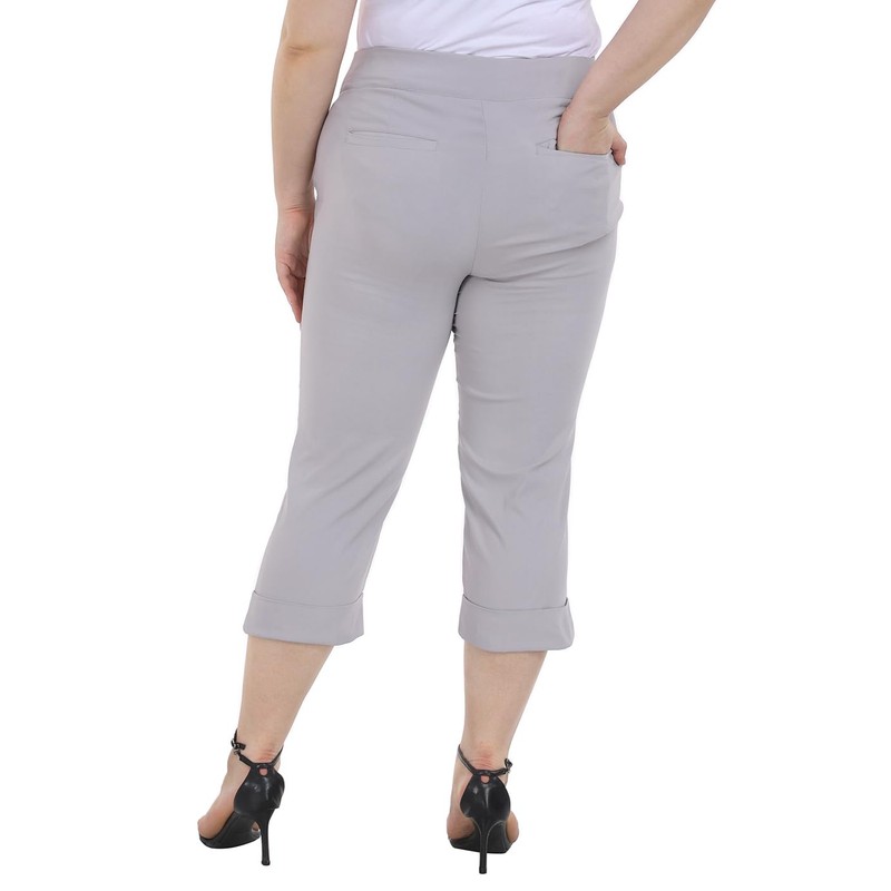 HDE Plus Size Pull On Capris for Women Cool Gray