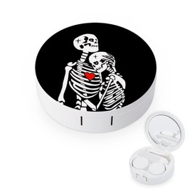 Skull Love In Heart Contact Lens Case Box Holder Container with Mirror Portable Eye Contact Holder Travel Kit with Lens Cleaner Solution Bottle Tweezers Outdoor Office