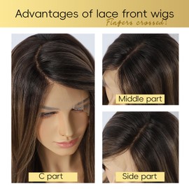 SOMIARIK 13x4 Short Wavy Lace Front Wig, Brown Highlight Blonde With Dark Roots Synthetic Lace Front Middle Part Wig Natural Looking Heat Resistant Fiber for Daily Party 22 Inch