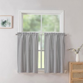 Chyhomenyc Uptown 2 PCS Light Grey Short Curtains 24 inch Length, Light Filtering Faux Silk Slub Fabric Cafe Curtains for Bathroom Bedroom Small Windows, 30Wx24L inch, 2 Pieces