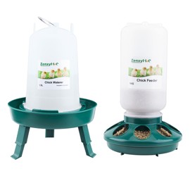 ZenxyHoC Chick Feeder and Waterer Kit, 1L Chick Feeder and 1.5L Chick Waterer with 3 Adjustable Heights Combo for Baby Chicken Duck Brooder Green