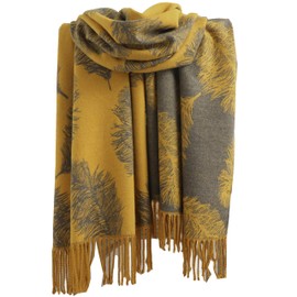 GFM® Super Soft Cashmere Feel Shawl - Autumn Winter - Feathers Mustard - (SAFEATHSHL-MTD)