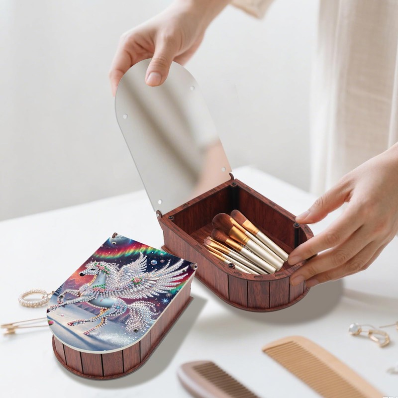 antor DIY Diamond Art Storage Box with Mirror, Crystal Diamond