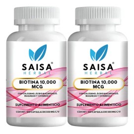 Biotina 000 Mcg Ácido Hialurónico Colágeno Magnesio 200 Cápsulas Saisa Herbal Suplemento Alimenticio Cabello Piel Uñas Saludables