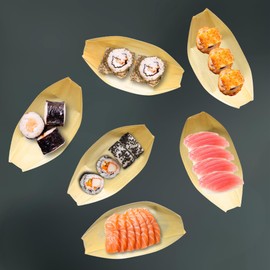 THY COLLECTIBLES Pack of Disposable Wooden Boat Plates – Sushi & Appetizer Serving Trays, Leaf-Shaped Food Containers for Catering, Parties, Weddings, and Picnics (24 pcs, 5.0 Inch)