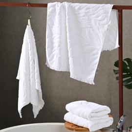 VOOVA & MOVAS Jacquard Hand Towels (4-Pack,19x35 Inches) | Ultra-Absorbent, Quick-Dry Face Towels for Spa, Gym & Home | Premium Textiles with Decorative Tassels, Durable Large Hand Towels – White