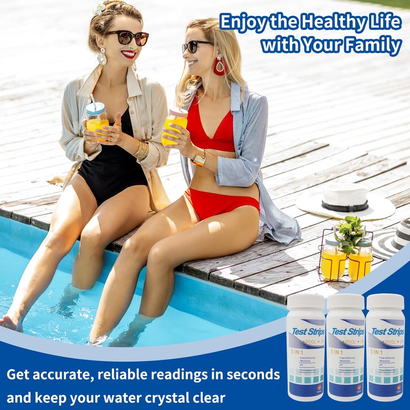 Pool Test Strips, Pool Tester PH and Chlorine, 3-in-1 Pool