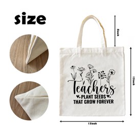 Zeghk Teacher Appreciation Gifts Canvas Tote Bags, Aesthetic Teacher Gift Reusable Grocery bag，Teachers Plant Seeds That Grow Forever Gifts for Teacher Book Tote Gifts Teacher Tote Bag