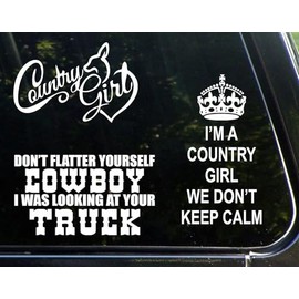 3Pack/Set Country Girl Keep Calm Decal Vinyl Sticker Funny for Car Truck Window Bumper Self Adhesive 25x19cm