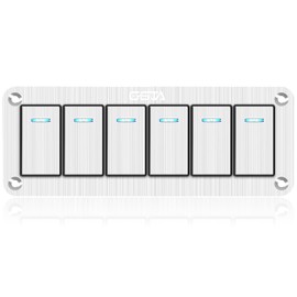 GGTA 6 Gang Marine Boat Rocker Switch Panel Waterproof,12-24V Pre-Wired Aluminum Rocker Switch LED Indicator,Multi Function Marine Toggle Switche for RV Truck Boat SUV(Silver)