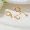 Gold Huggie Hoop Earrings Set with Crystal Moon and Star