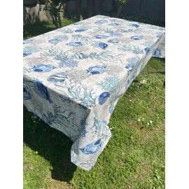 1KDreams Tischdecke – Sommerlicher Marinestil mit Fischen und blauen Korallen – dekorative Tischdecke – Made in Italy (Marineblau, 130 x 130 cm)