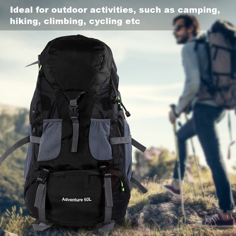 50L Waterproof Bag Camping Climbing Outdoor Travel Hiking Backpack Black