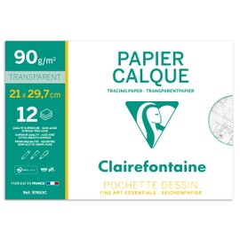 Clairefontaine 97853C Folder Tracing Paper (with Millimetre Division, DIN A4, 21 x 29.7 cm, 90/95 g, 12 Sheets, Ideal for Technical Drawing), Transparent
