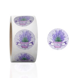 1.5 Inch Round 500 Count Lavender Floral Perforated Roll Stickers - Thank You Labels for Favors - Packing Thank You Stickers for Small Business Store Owners