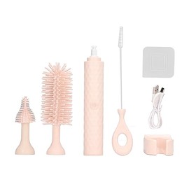 Cepillo para biberones, cepillo eléctrico para biberones, cepillo impermeable para pezones, cepillo para pajitas de silicona giratorio de 2 velocidades para mamás primerizas