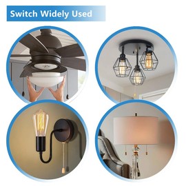 Ceiling Fan Light Switch ZE-109M Pull Chain Switch On Off Light Switch for Hunter Ceiling Fan Light Lamp Replacement-Black Chain