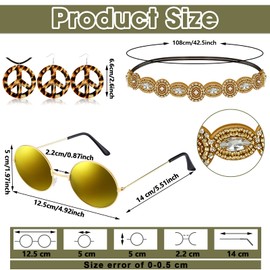 6 Pcs 60s 70s Outfits for Women Hippie Costume Set Peace Sign Earring Headband Fringe Vest Tassel Cardigan (Army Green,Medium)