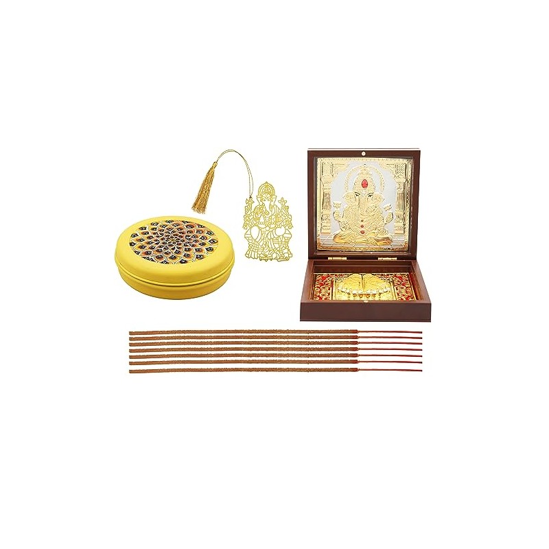 ZAARIYA Sacred Ganesha Pooja Combo - Divine Charan Paduka, Brass