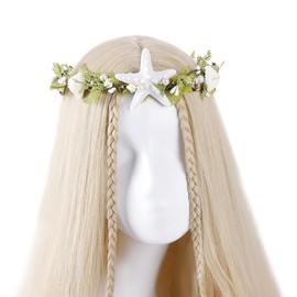 KorViSHOW Mermaid Crown Seashell Headband - White Boho Seashell Headpiece Sea Star Sea Shell Pearl Beach Hair Accessories for Women Girls Starfish Princess Costumes Hair Hoop Summer Wedding Headwear