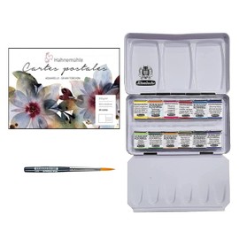 Schmincke Horadam Watercolour Painting, Landscape Selection, 12 x 1/2 Watercolour + 20 Watercolour Postcards and Mini Brushes