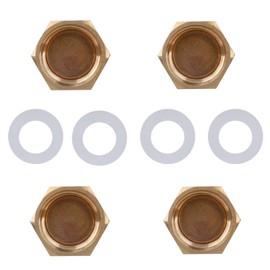 4pcs 1/2 NPT Brass Pipe Cap & 4 Gaskets, External Hexagon 1/2 Inch Hose Brass Compression Cap Fittings Copper Stop Valve Cover for Water Line Faucets Tap Irrigation System Accessories