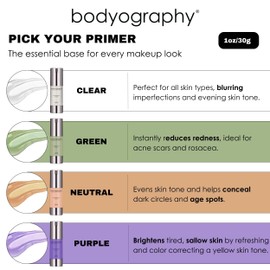 BODYOGRAPHY - Foundation Primer (Clear): Flawless Anti-Aging Salon Makeup Primer w/Vitamin E, A, Jojoba, Grapeseed Oil | Control Shine | Gluten-Free, Cruelty-Free, 1 oz.