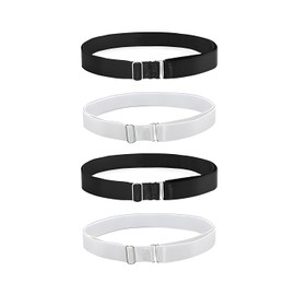 4 PCS Adjustable Belt Invisible, Adjustable Crop Band for Shirts Sweater,Flat Buckle Waist Belts Sweater Tuck Band for Dress Jeans (Black, White)