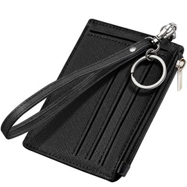 Toughergun Credit Card Holder for Women Slim RFID Blocking Wristlet Wallet Small Front Pocket Wallets Card Case with ID Window Zipper Pocket, Black