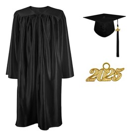 TopTie Unisex Shiny Preschool and Kindergarten Graduation Gown Cap Tassel Set 2025 Costume Robes for Baby Kids-Black-L