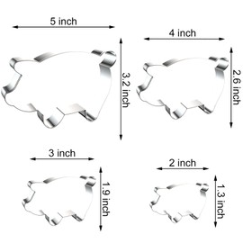 Pig - Juego de cortadores de galletas tamaño grande, 5 pulgadas, 4 pulgadas, 3 pulgadas, 2 pulgadas, lindos cortadores de galletas de animales de granja de cerdo, moldes para niños, acero inoxidable