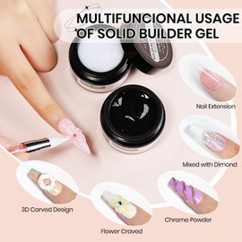 SUPWEE 3PCS 3D Nail Art Sculpting Gel Kit - Clear & White Hard Solid Builder Gel and Nail Rhinestone Glue Non-Sticky Hand for Moding Carving Extension
