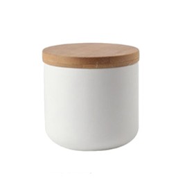 Modern Design Food Storage Container with Airtight Wooden Lid, Ceramic Food Storage Container for Coffee, Sugar, Tea, Spices etc. (White, 260 ml)