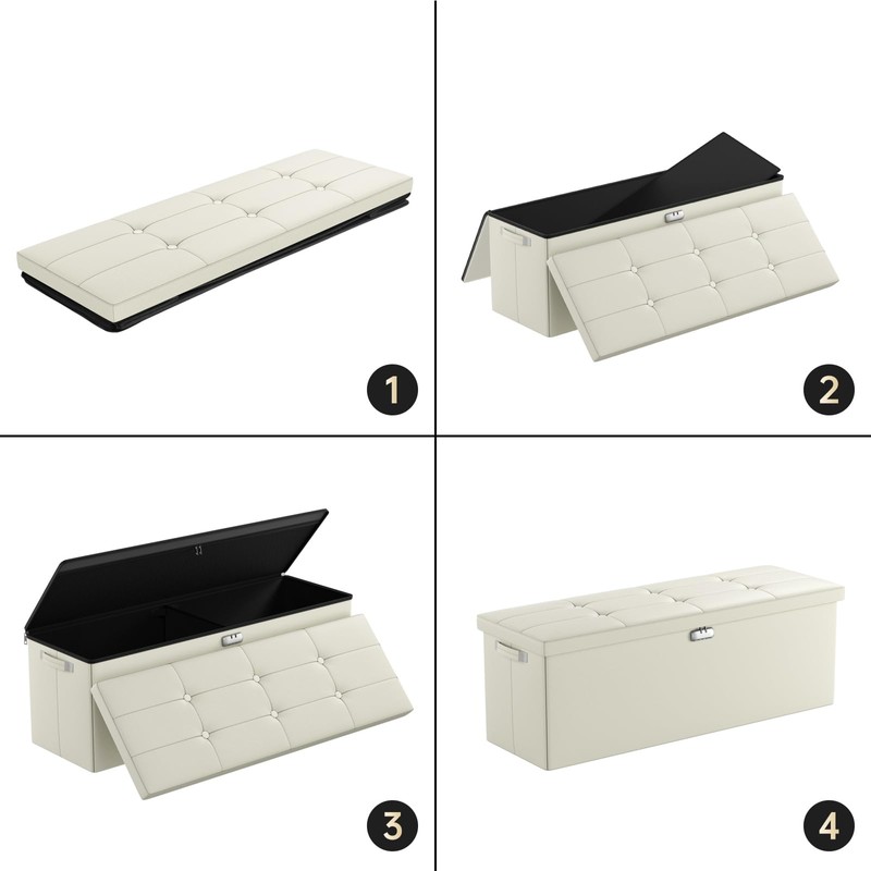 ENGPOW Storage Ottoman,Fireproof Folding Storage Bench with Lock(15”x 43”x15”),Waterproof Leather