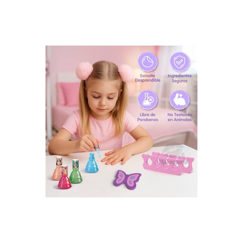 MAKEUPERIA Set de Esmaltes Infantiles de Princesas a Base de