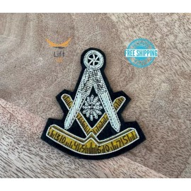 3" Masonic Past Master Emblem Silver Bullion Patch Hand Embroidered