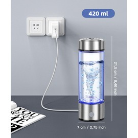 Premium Hydrogen Water Bottle with Advanced Electrolysis Technology, High Borosilicate Glass, Leak-Proof Design, 420ml Capacity, Enhances Skin Health, Sleep Quality, Metabolism, and Vitality
