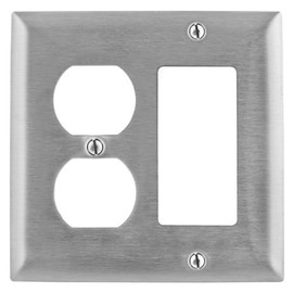 Bryant Electric SS826 Metallic Wallplate, 2-Gang, 1 Duplex 1 Decorator/GFCI Openings, Standard Size, 302/304, StainlessSteel, With Removable White Protective Film