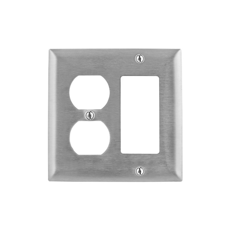 Bryant Electric SS826 Metallic Wallplate, 2-Gang, 1 Duplex 1 Decorator/GFCI