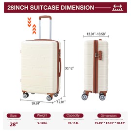 28 Inch Expandable Hard Shell Carry On Luggage with Spinner Wheels, Hardside Carry On Suitcase with Tsa Lock, Lightweight Hardshell Suitcase