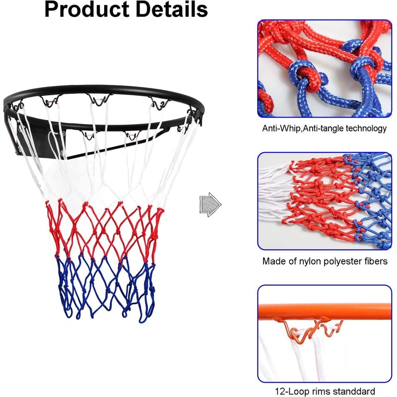 2 Pack Heavy Duty Basketball Net, All-Weather Red/White/Blue Basketball Nets,