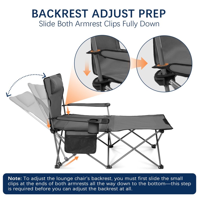 apollo walker Reclining Beach Chair, Adjustable 90-135° Backrest Camping Lounge