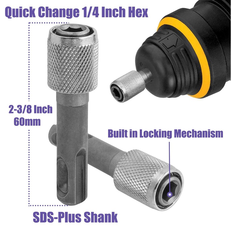 Yakamoz SDS Plus to 1/4" Hex Drill Chuck Adapter, 5
