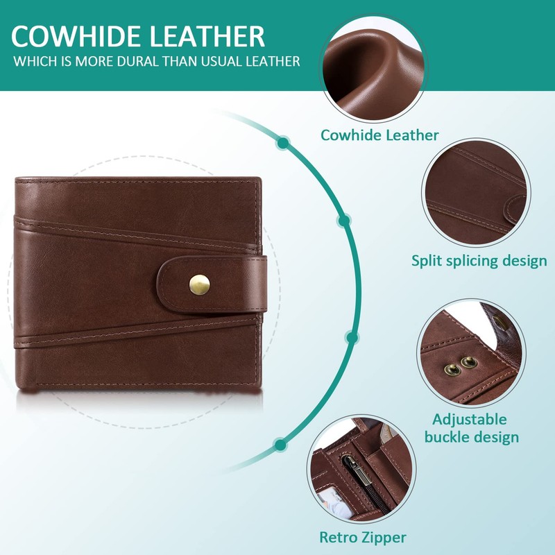 GSG Men's Wallets Cowhide Leather Multi-Functional RFID Blocking Wallet with