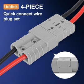 Uddick 4PCs 50 Amp Battery Quick Disconnect Connector, 10-12 AWG Battery Cable Connector, Quick Connect Wire Harness Plug Connector for Towing Winch, 12-24V, Grey