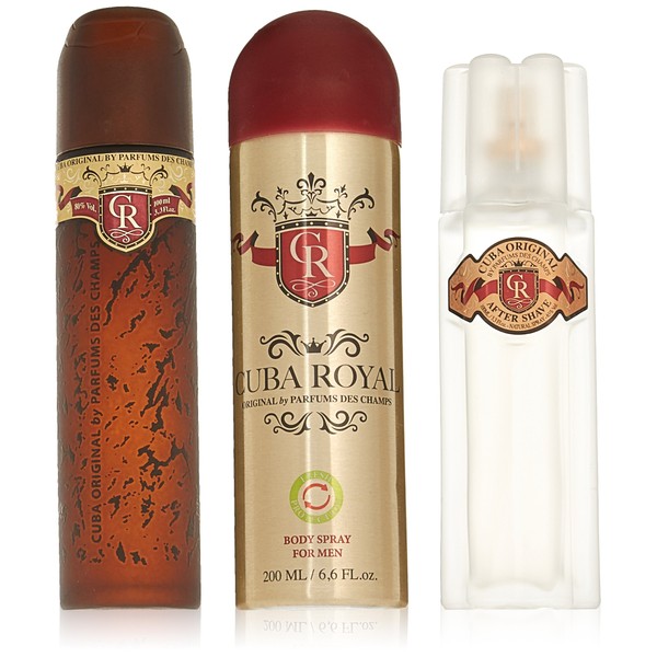 Cuba Royal | 3 Piece Gift Set ( Royal 3.3 fl.oz. Eau De Toilette Spray) | Fragrance for Men (After Shave 3.3 1.7 fl.oz) ( Body Spray 6.7 fl.oz.)